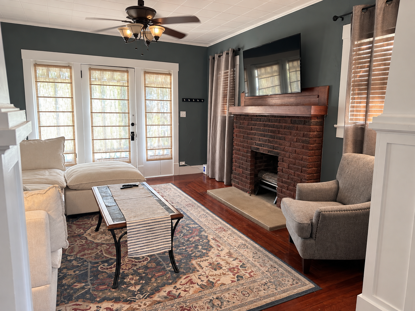 Living room and fireplace